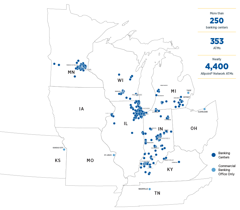 Map of the Old National Bank locations